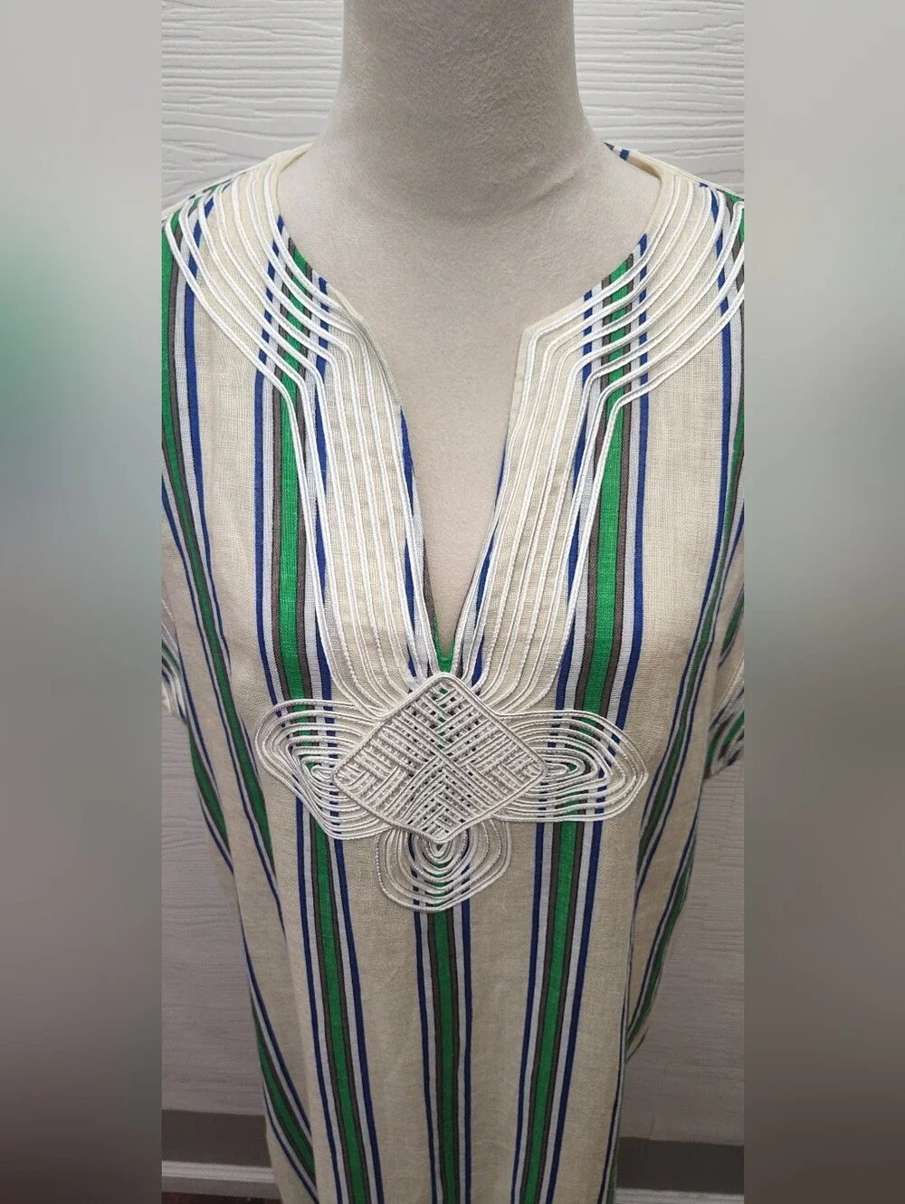 Tory Burch Grand Awning Stripe Linen Caftan Dress Coverup Size L NWT Retail $498